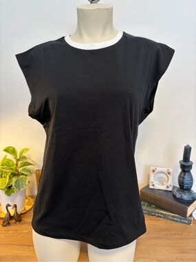 PURE COTTON Black White Contrast Boxy Muscle Tee Made in Portugal M
